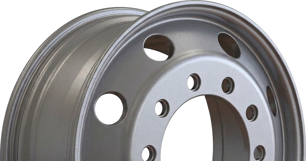 Detail of an 11.75x22.5 steel wheel for a commercial vehicle